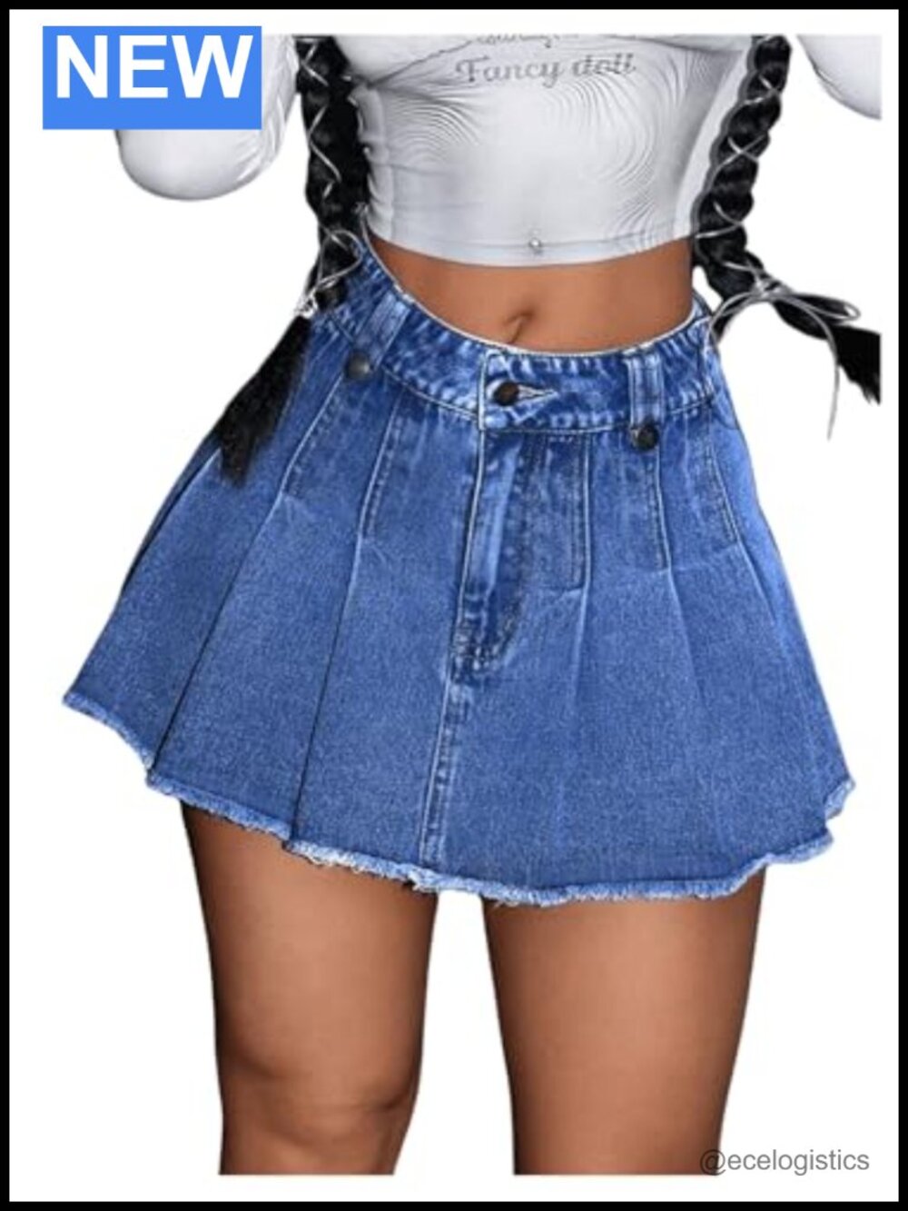 High Waist A-Line Raw Hem Mini Denim Skirt with Zipper Fly